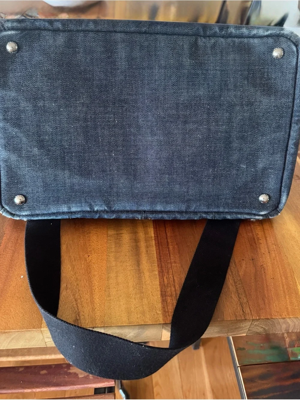 Prada Studded Dark Denim Tote Bag